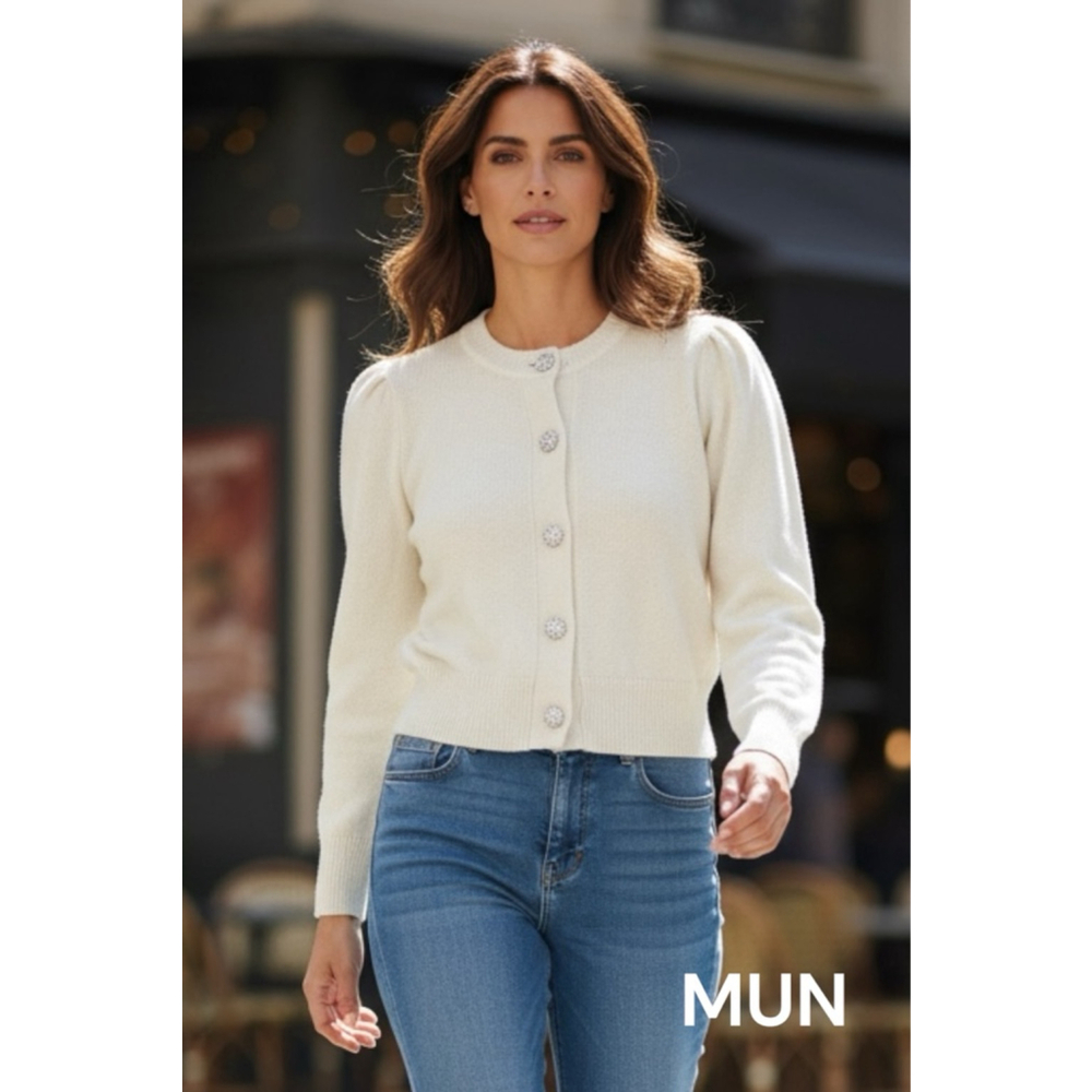 MUN Munyoung Fashion Cream Cardigan with jeweled Buttons XS